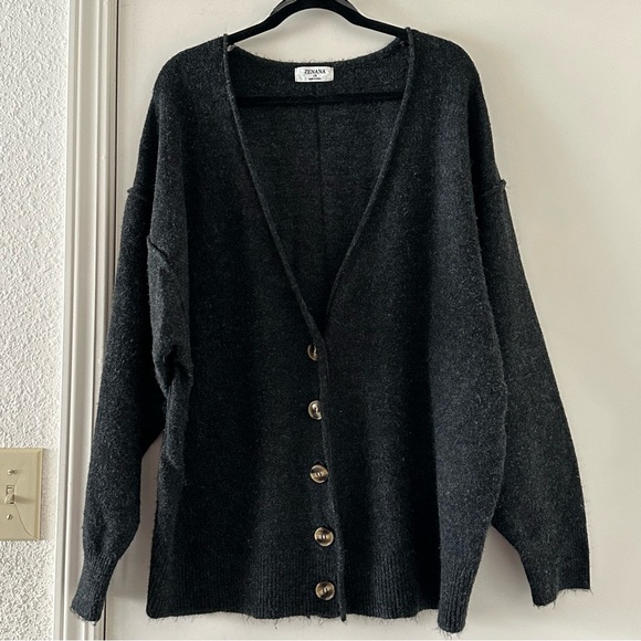 Zenana Outfitters Sweaters - Zenana Outfitters Charcoal Grey Oversized Grandpa Cardigan Sweater